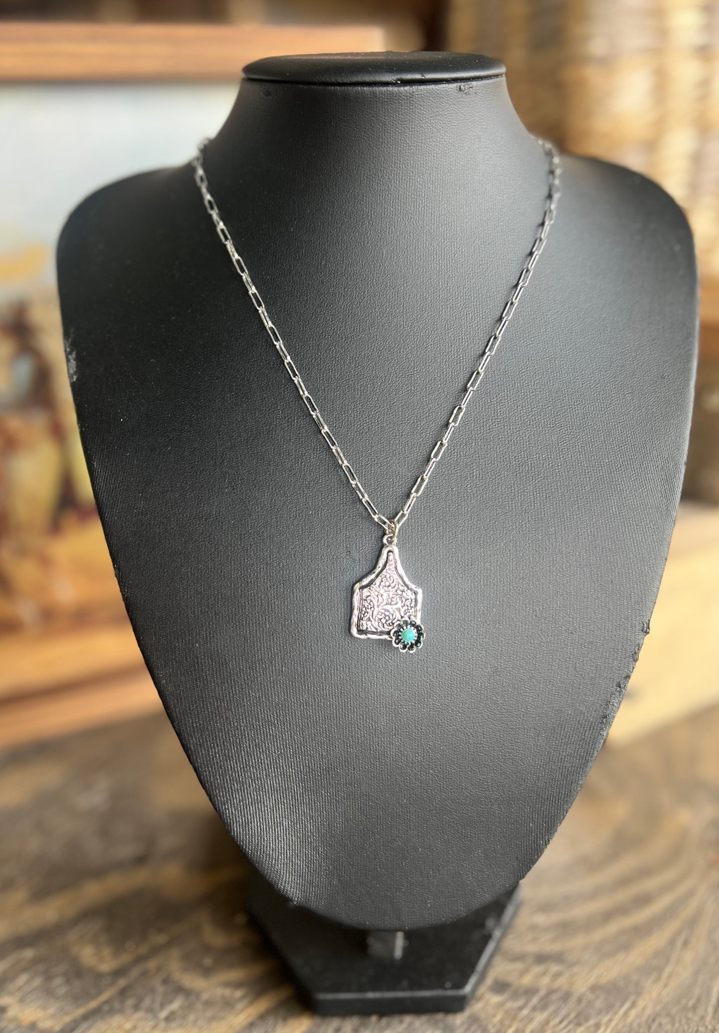 Floral Tooling Cowtag Necklace