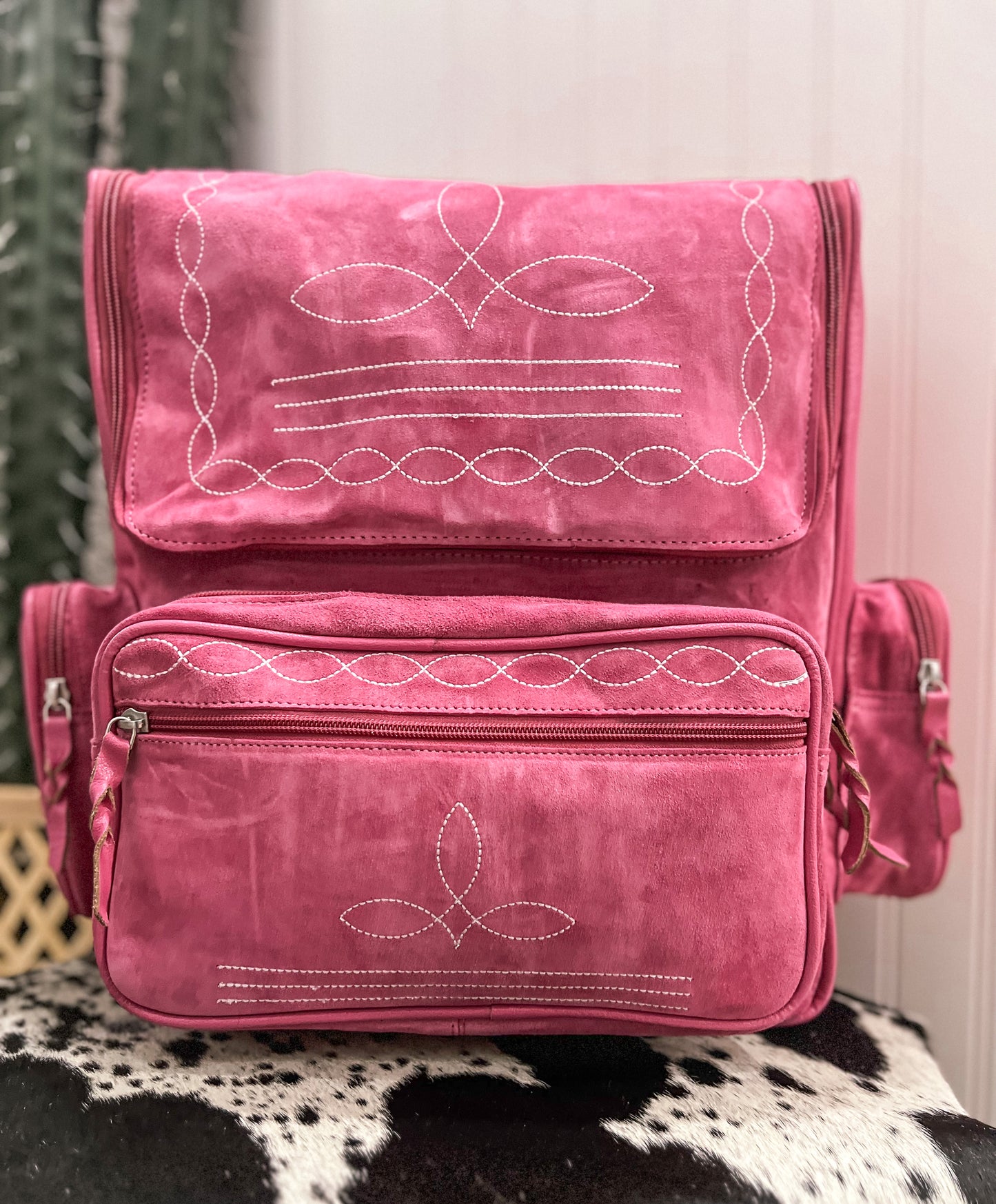 Boot Stitch Leather Backpack *Pink