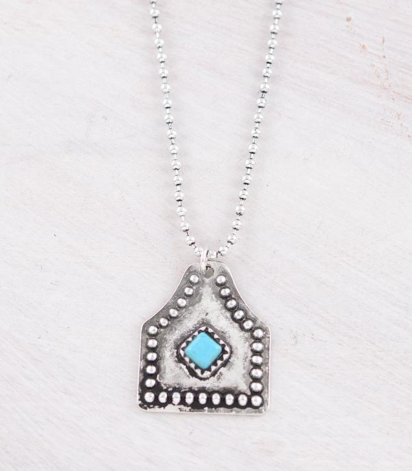 Turquoise Cattle Tag Pendant Necklace