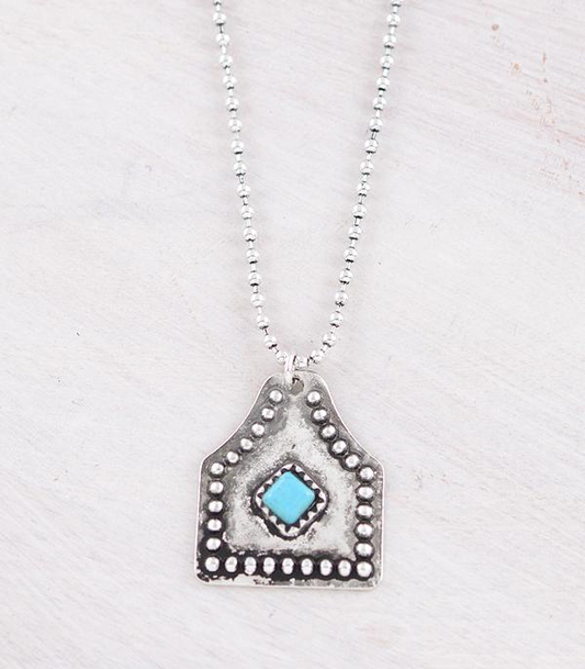 Turquoise Cattle Tag Pendant Necklace