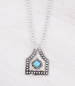 Turquoise Cattle Tag Pendant Necklace