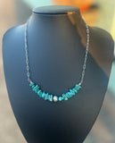 Green Turquoise Chip with Sterling Silver Pearl Necklace