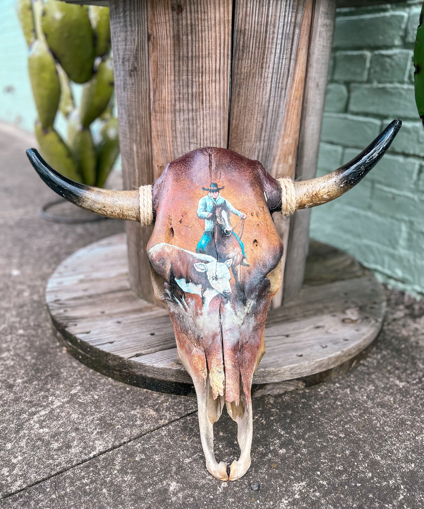Handpainted Herding Hereford Cowskull
