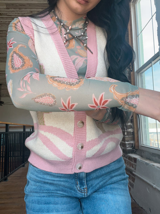 Sage Paisley Mesh Top