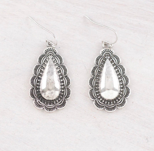 Scalloped Teardrop Concho Earrings