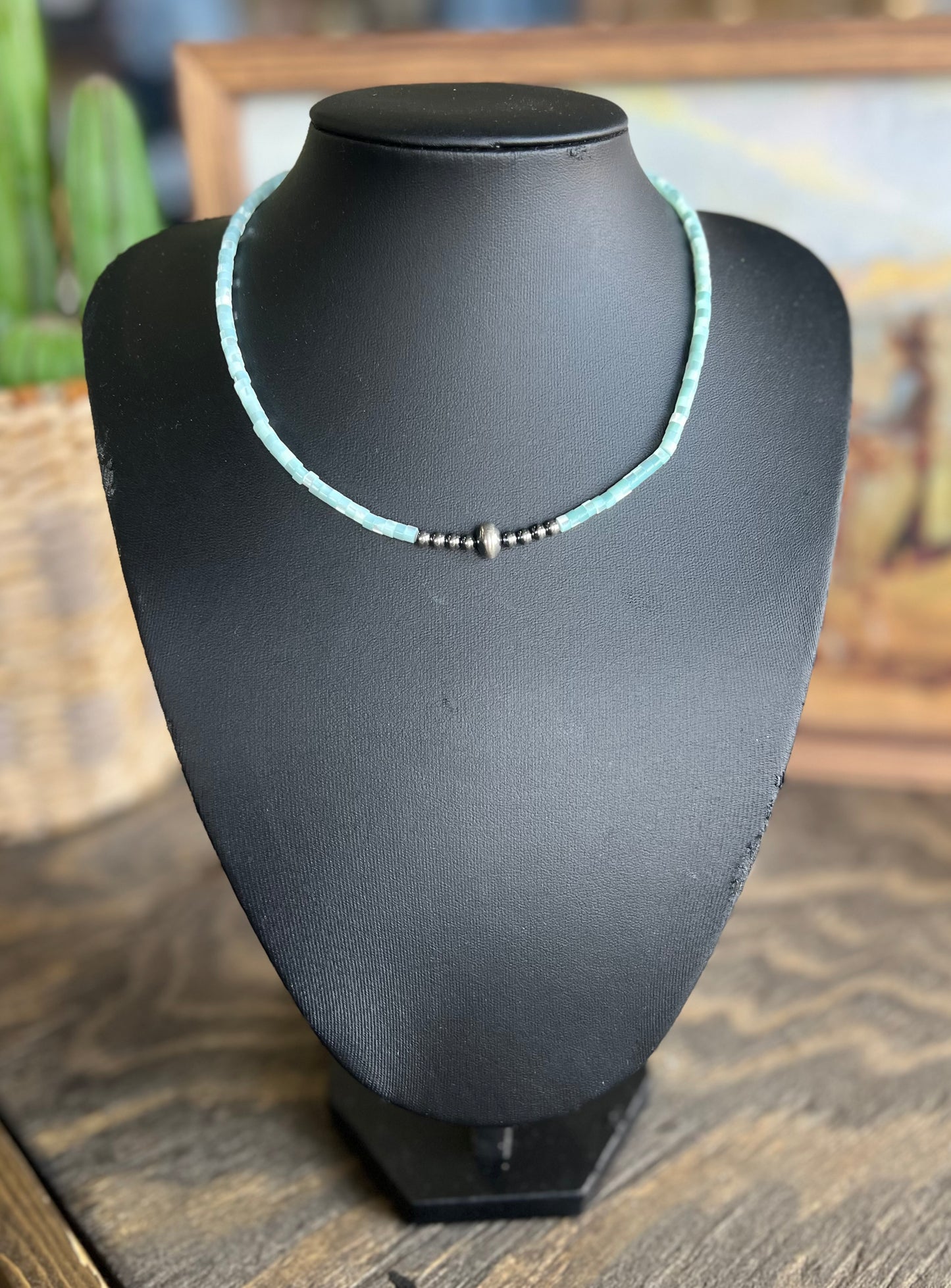 Turquoise Heishi & Sterling Silver Necklace