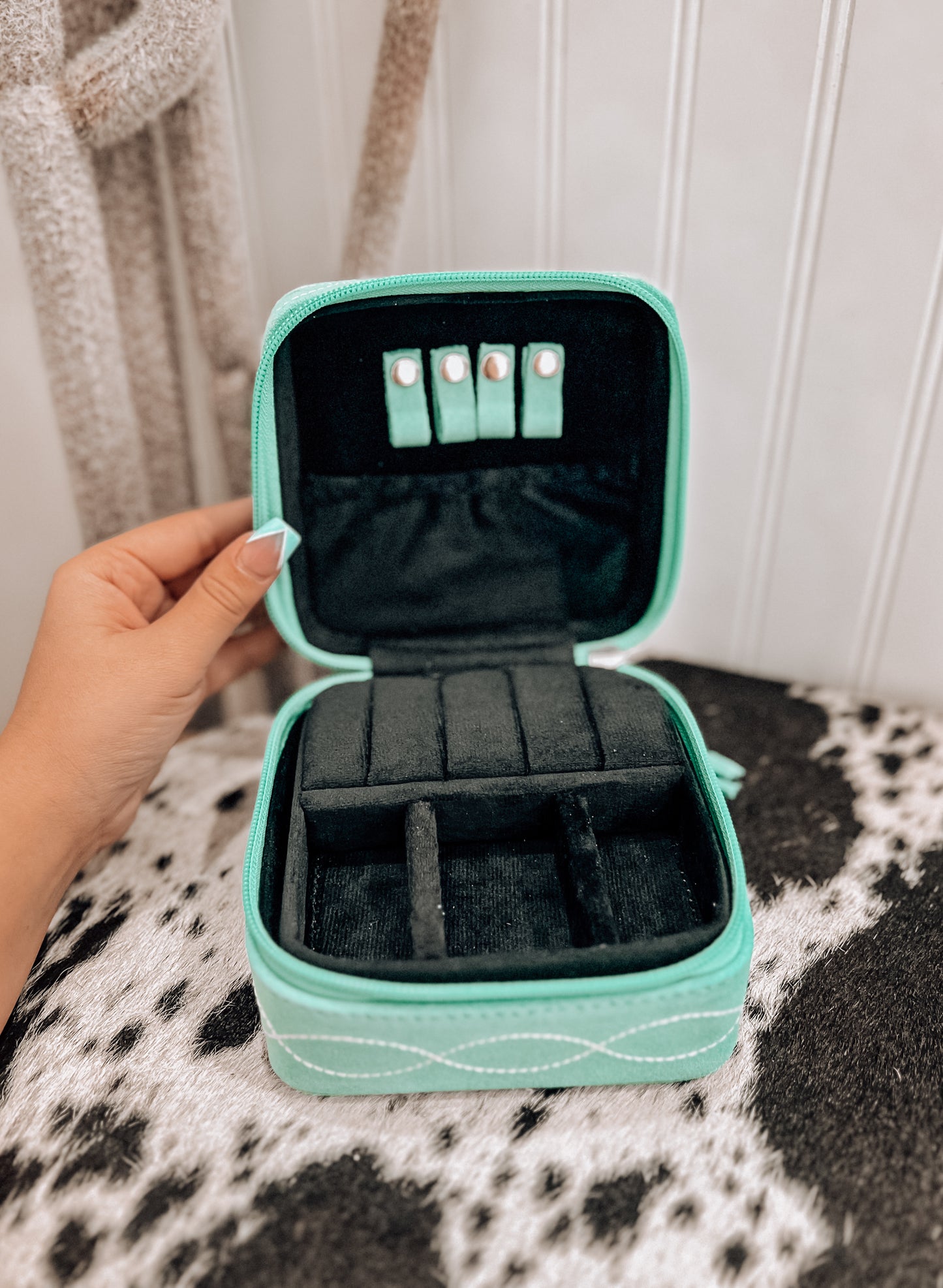 Turquoise Boot Stitch Square Jewelry Box
