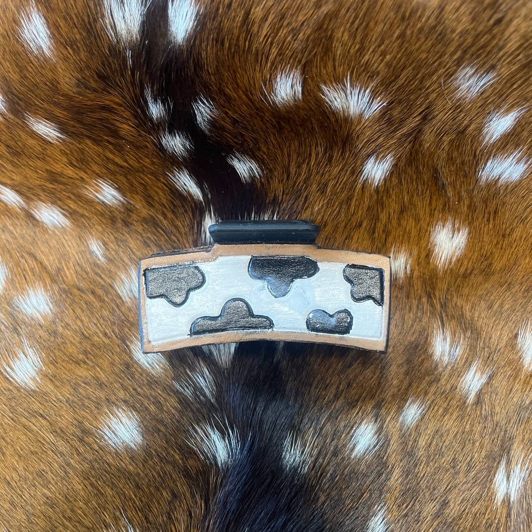 Cowprint Tooled Leather Claw Clip