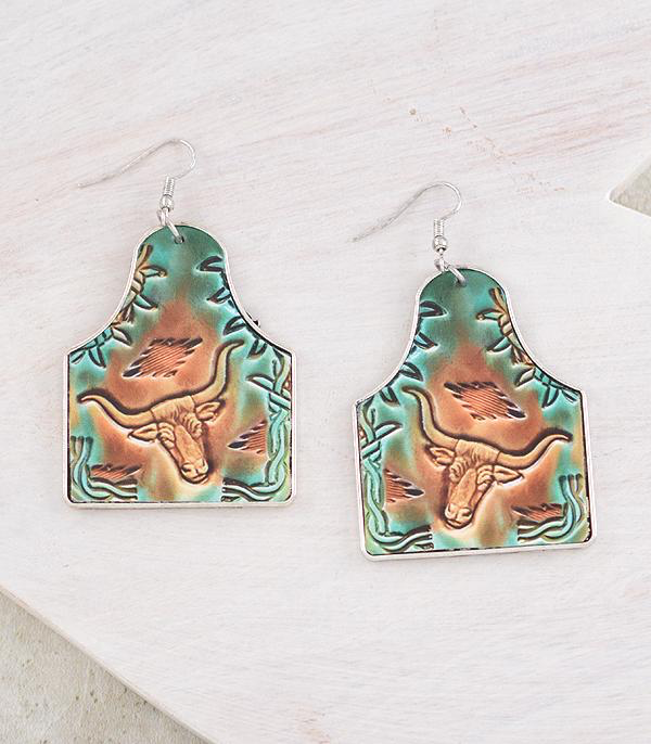 Longhorn Leather Cowtag Earrings