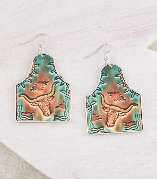 Longhorn Leather Cowtag Earrings