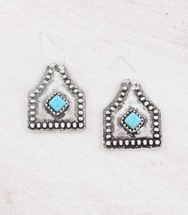 Turquoise Cattle Tag Earrings