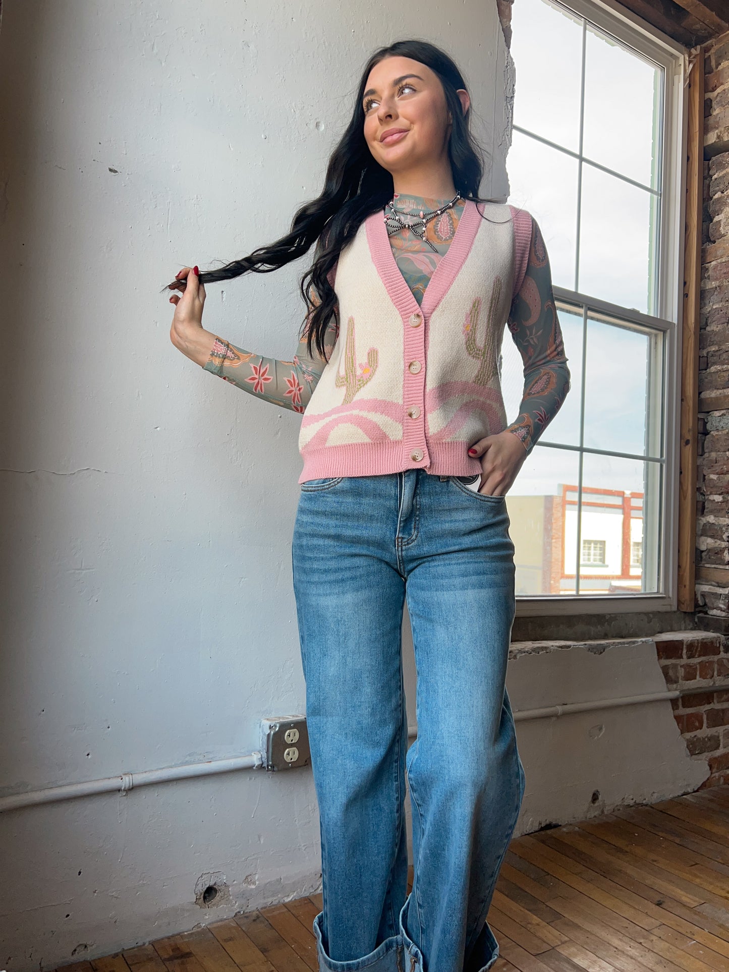 Sage Paisley Mesh Top