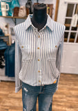 The Mia Striped Button Down *Dusty Blue