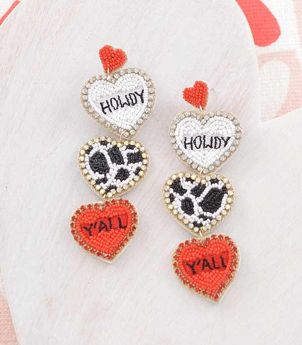 Howdy Heart Bead Earrings