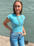 The Macey Exposed Seam Crop *Dusty Teal