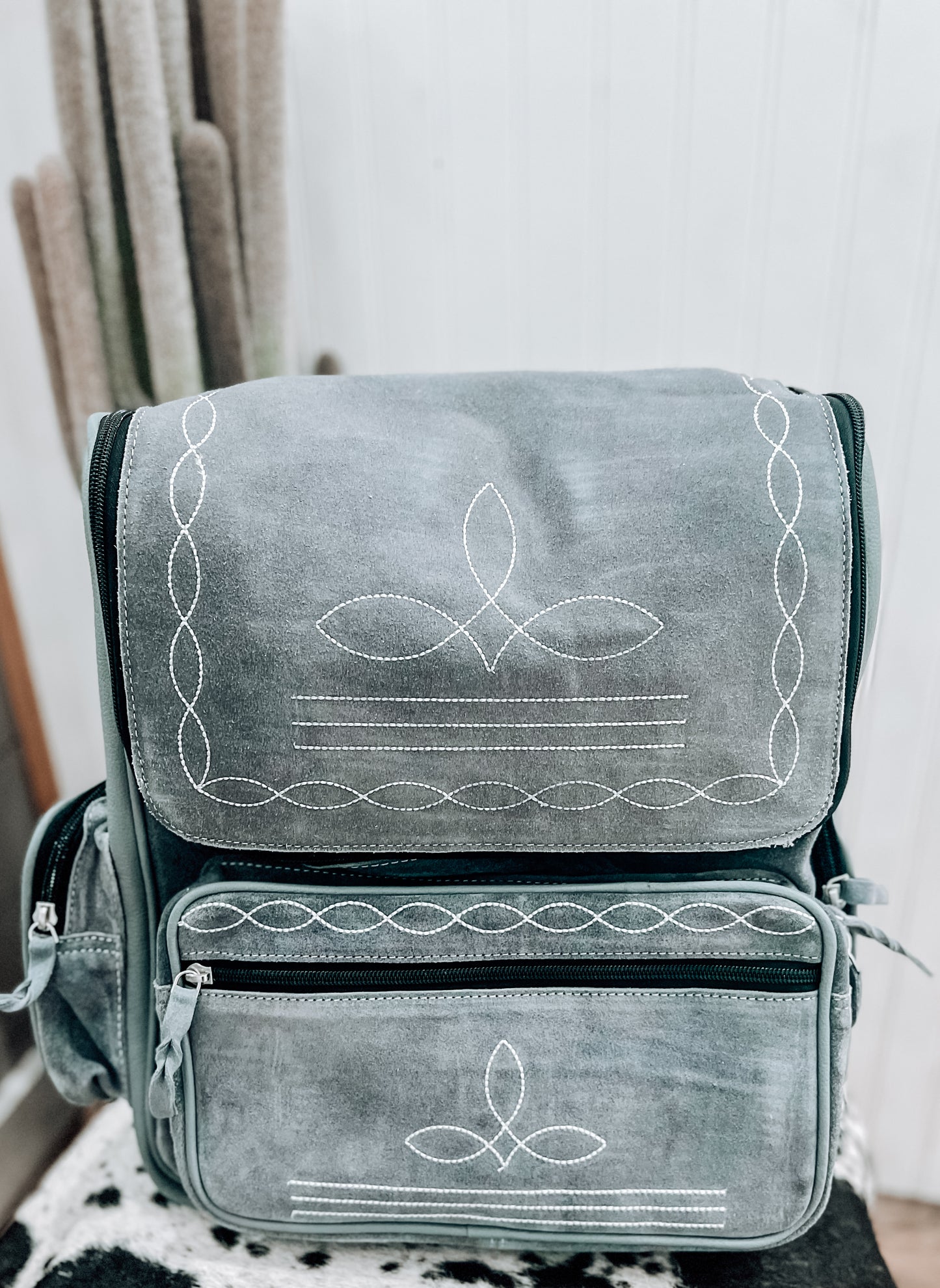Boot Stitch Leather Backpack *Grey