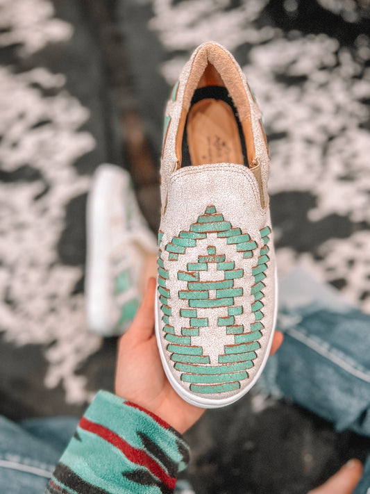 Turquoise Dakota Leather Tennis Shoes
