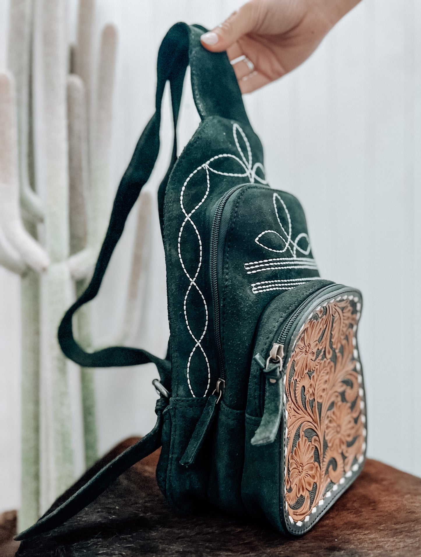 Suede Boot Stitch Backpack *Black