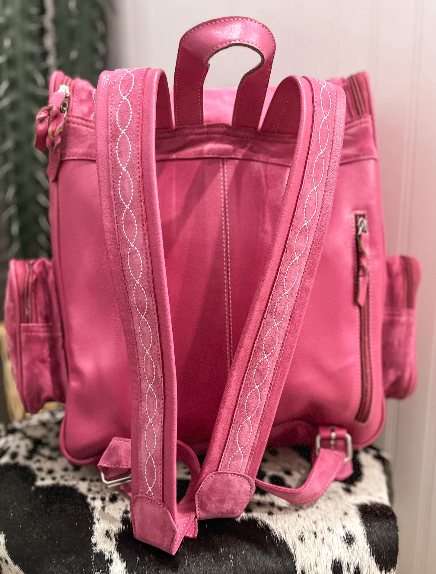 Boot Stitch Leather Backpack *Pink