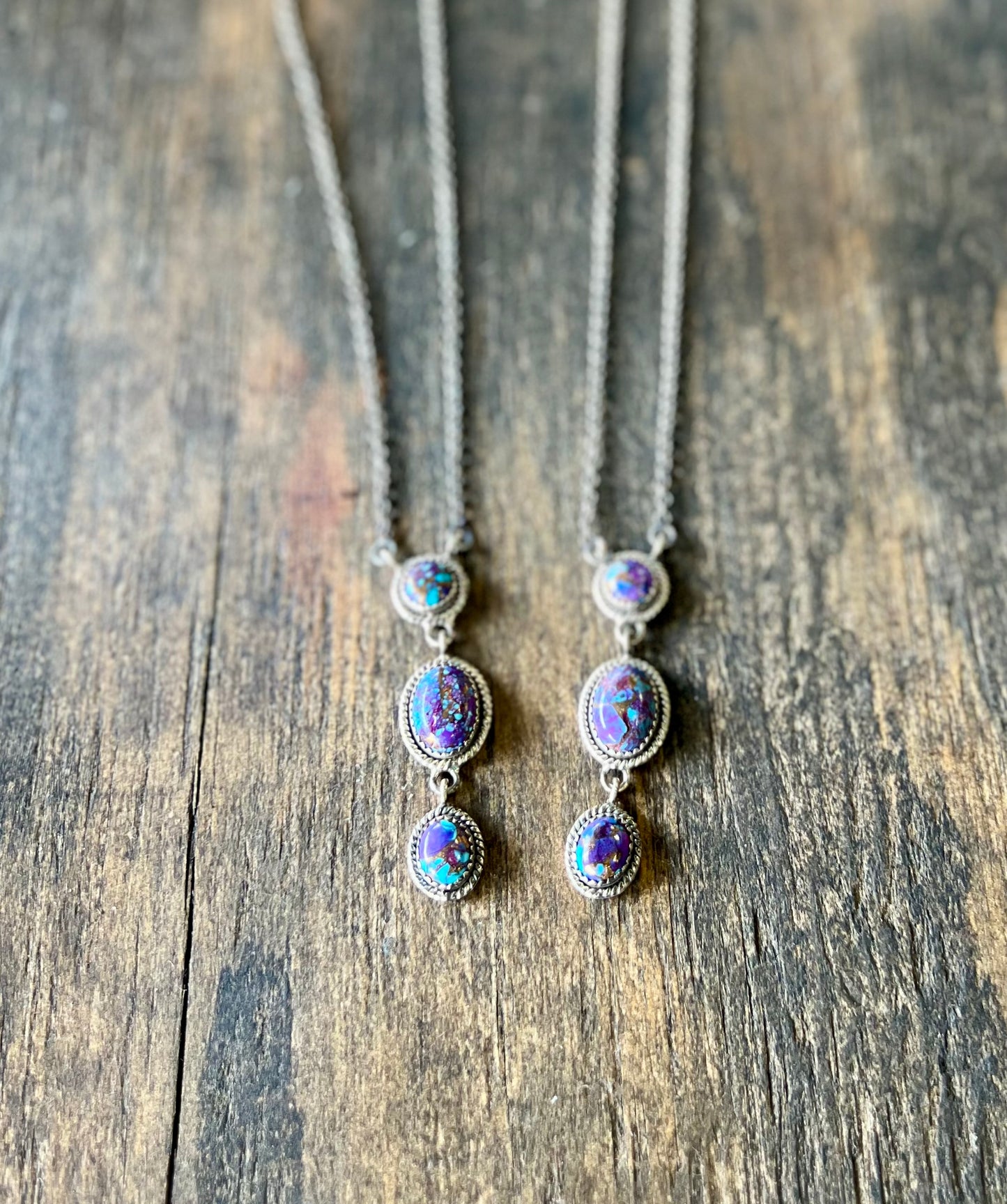 Purple Mojave 3 Stone Drop Necklace