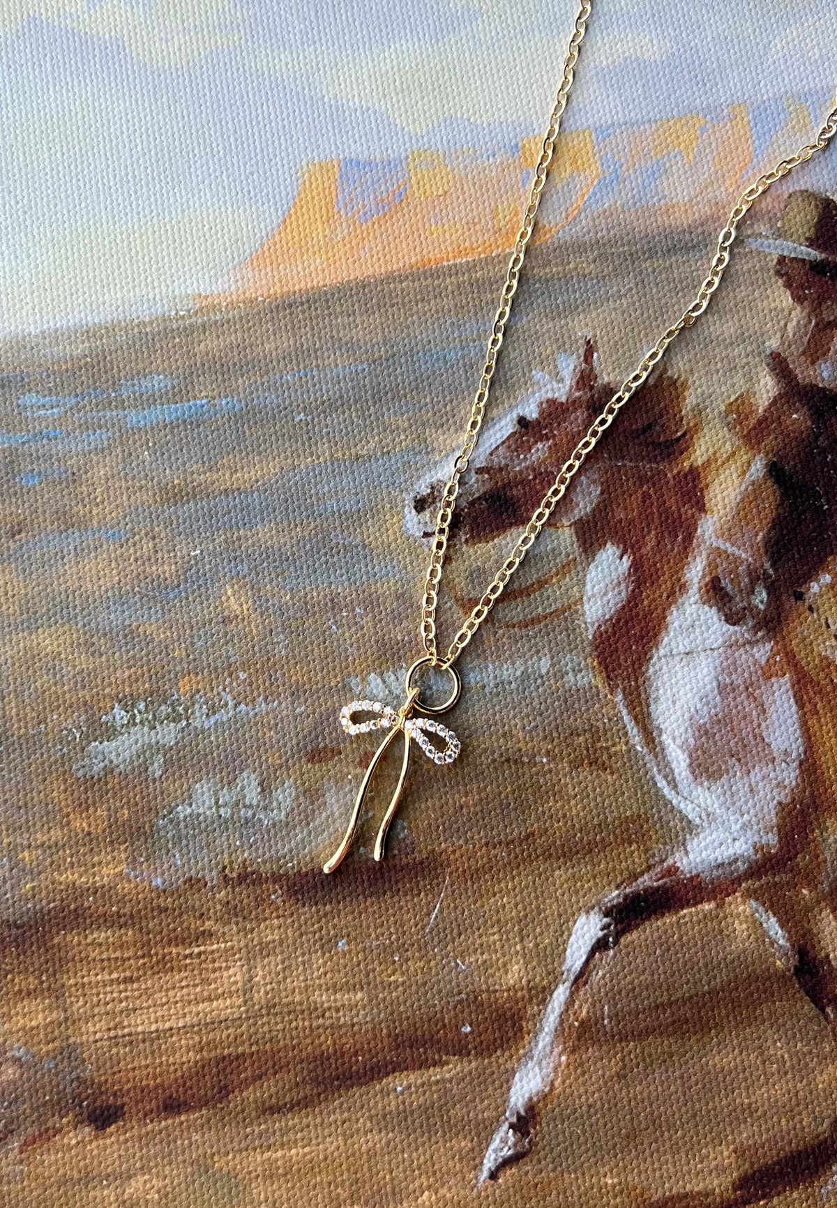 Rhinestone Gold Bow Necklace