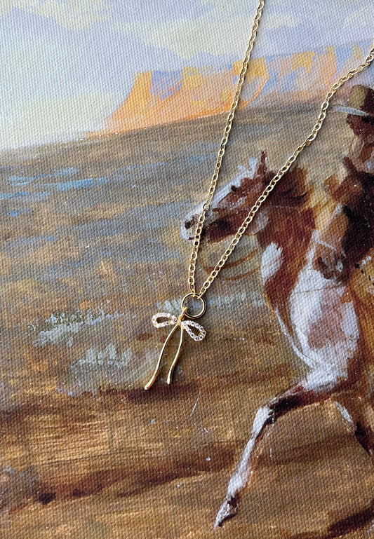 Rhinestone Gold Bow Necklace