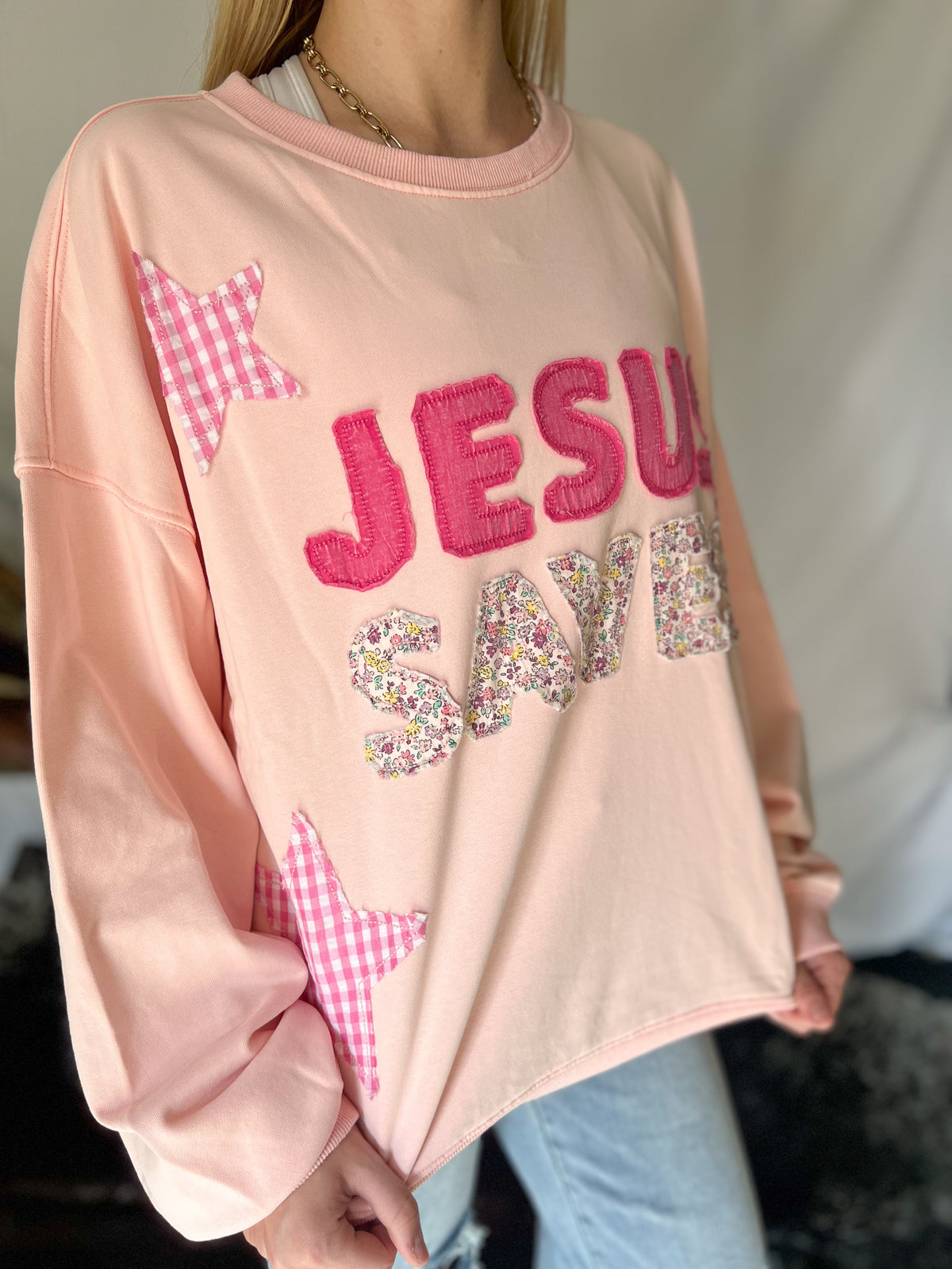 Jesus Saves Patchwork Sweatshirt