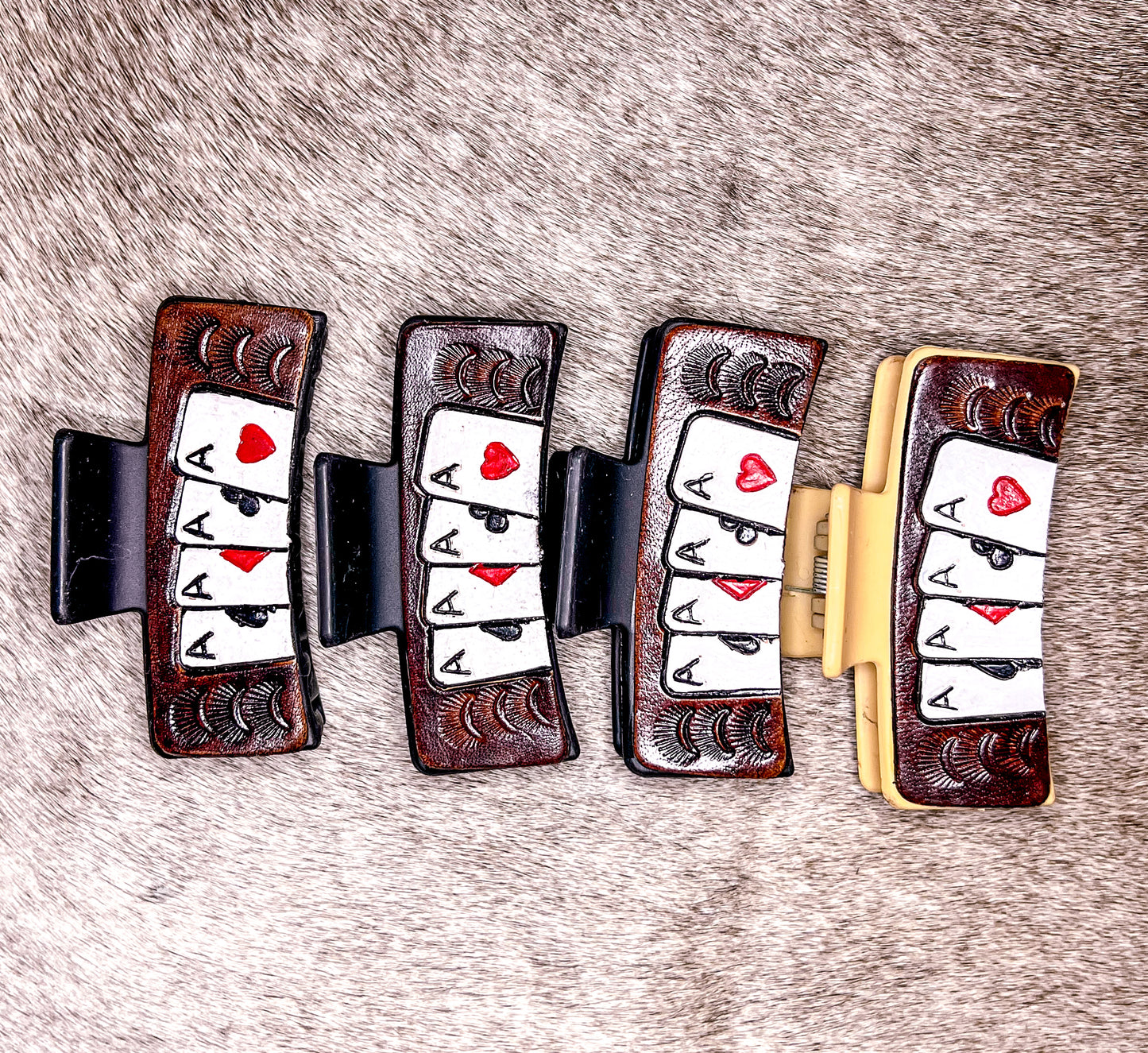 Cards Tooled Leather Claw Clip