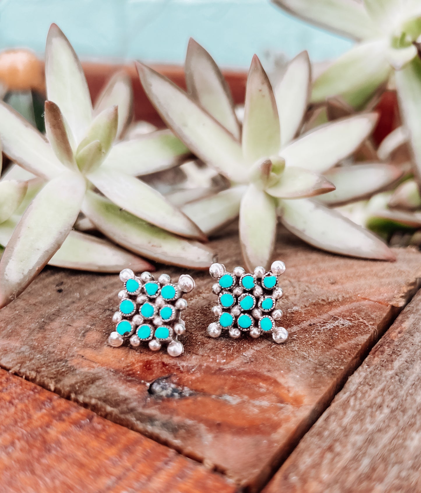 Zuni Turquoise Sterling Silver Snake Eye Earrings