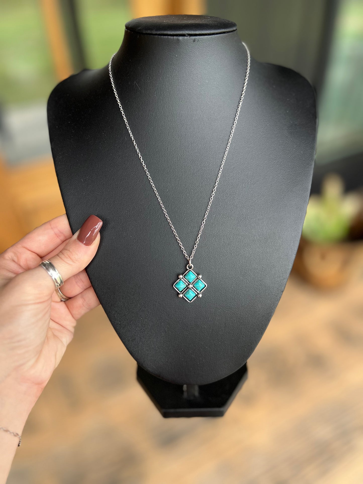 Diamond Turquoise Pendant Necklace