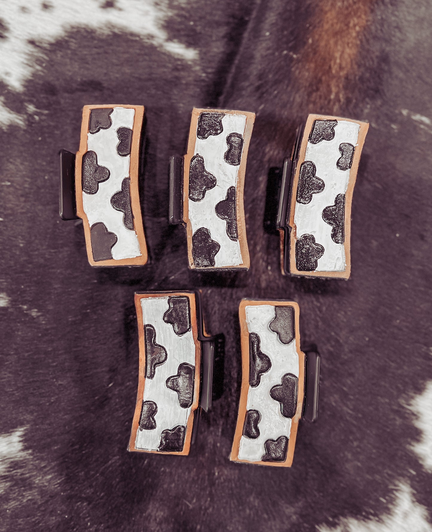 Cowprint Tooled Leather Claw Clip
