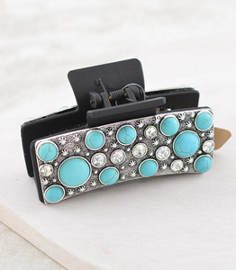 Turquoise & Rhinestone Metal Claw Clipo