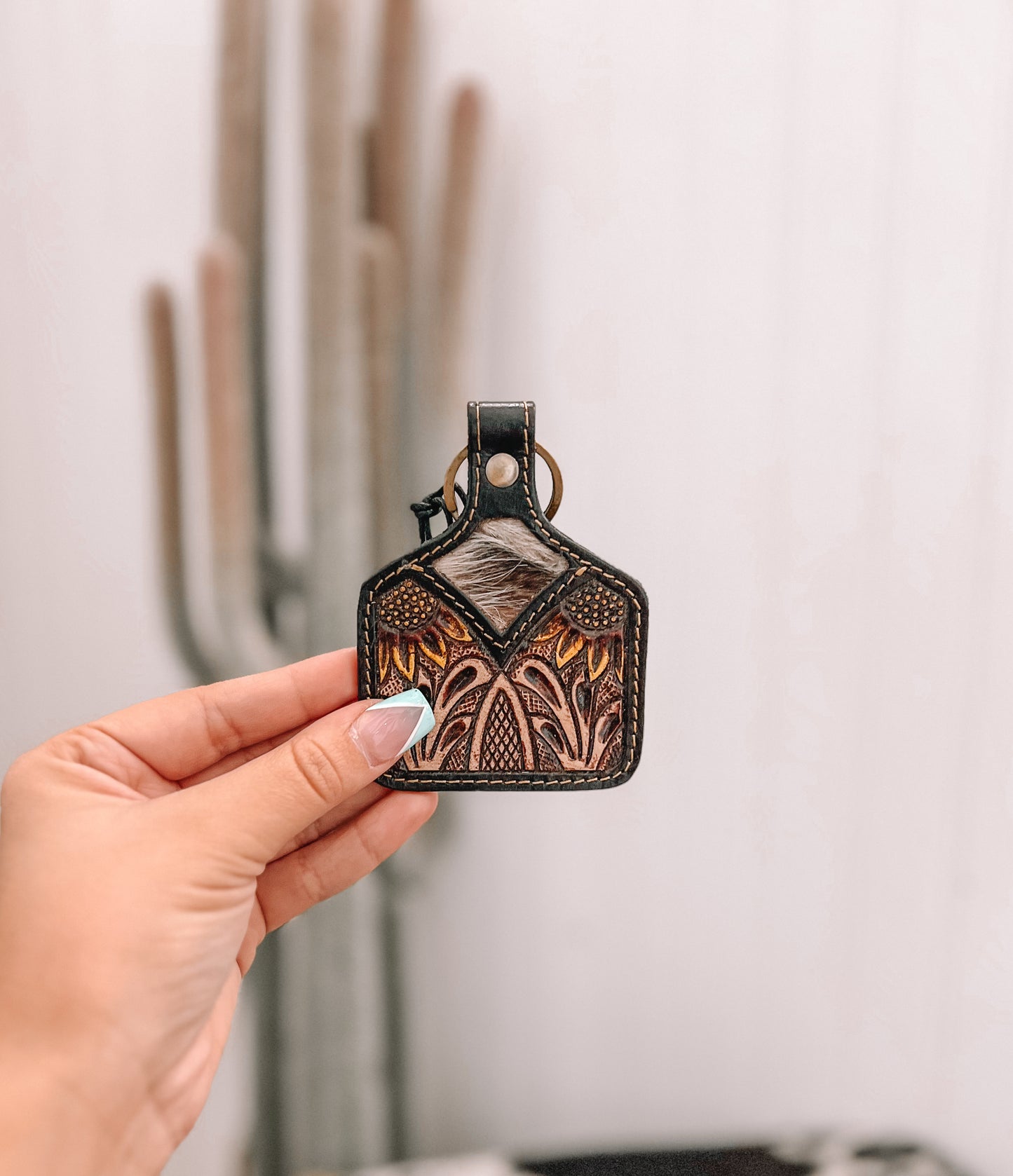 Dual Posies Hand-tooled Leather Key Fob