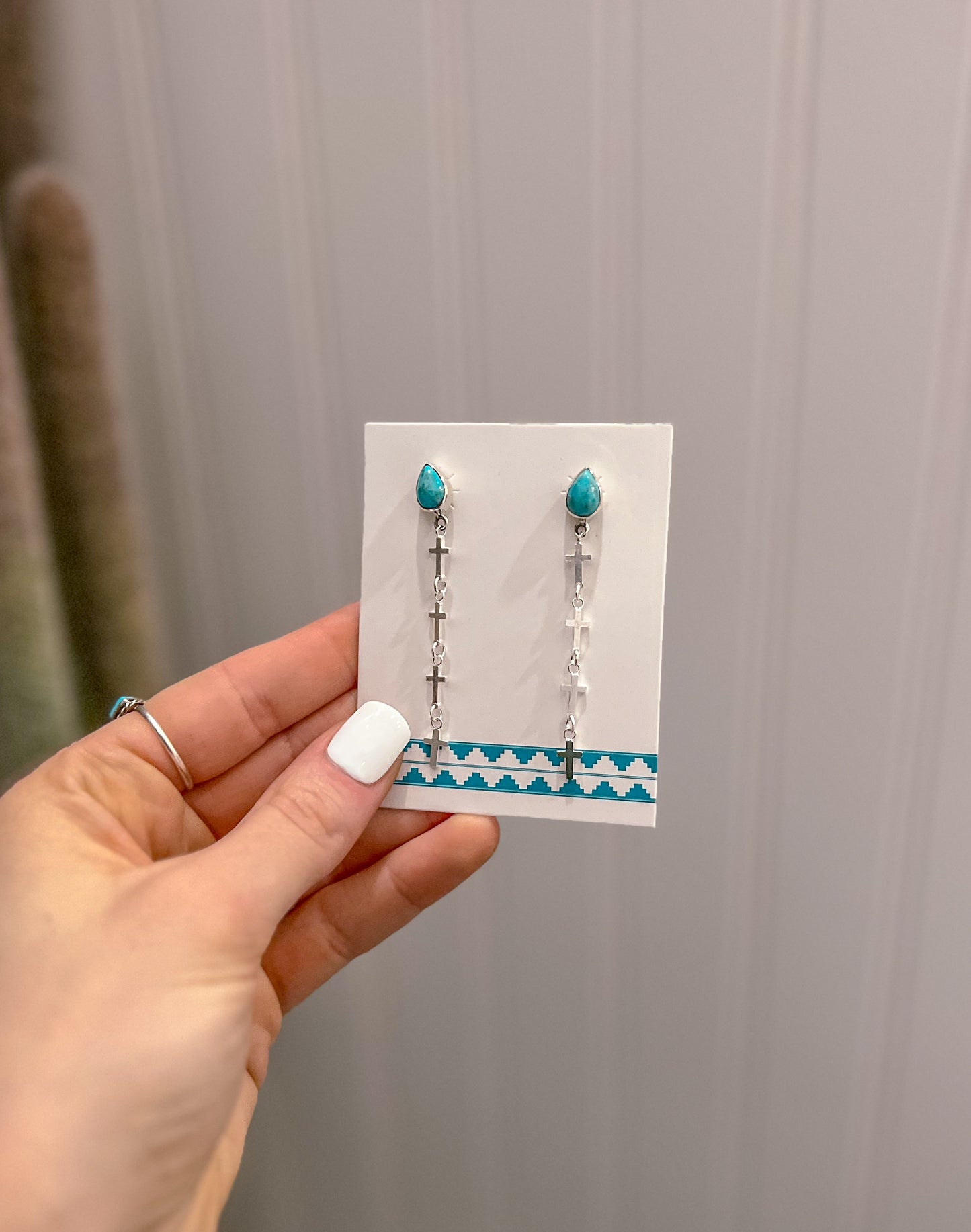 Cross Drop Kingman Turquoise Earrings