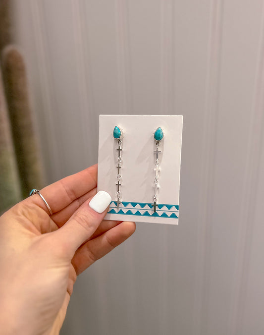 Cross Drop Kingman Turquoise Earrings