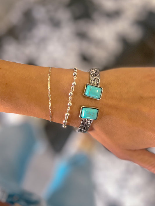 Turquoise & Tooled Cuff Bracelet