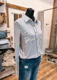 The Mia Striped Button Down *Dusty Blue