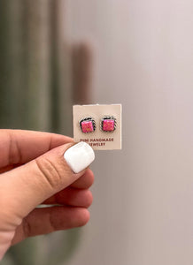 Pink Opal Square Earrings