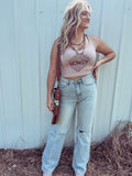 Rodeo Time Ribbed Crop Tank- One Size