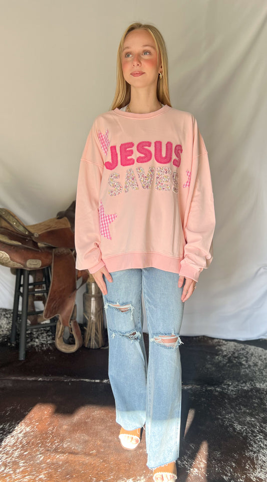 Jesus Saves Patchwork Sweatshirt