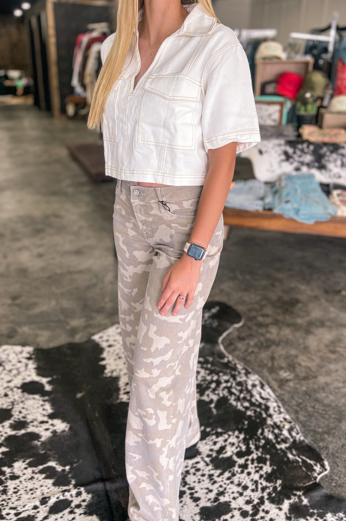Tan Camo Wide Leg Jeans