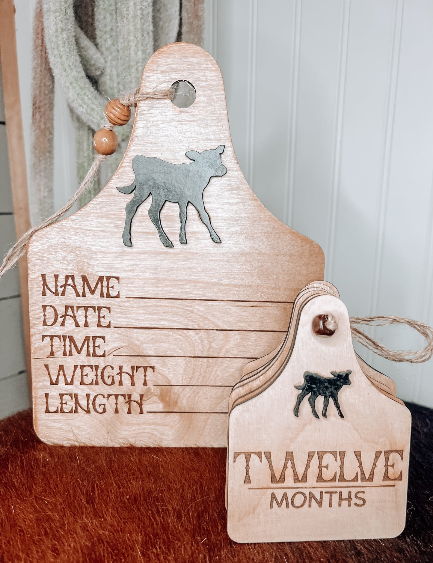 Cowtag Baby Announcement and Monthly Milestone Eartags