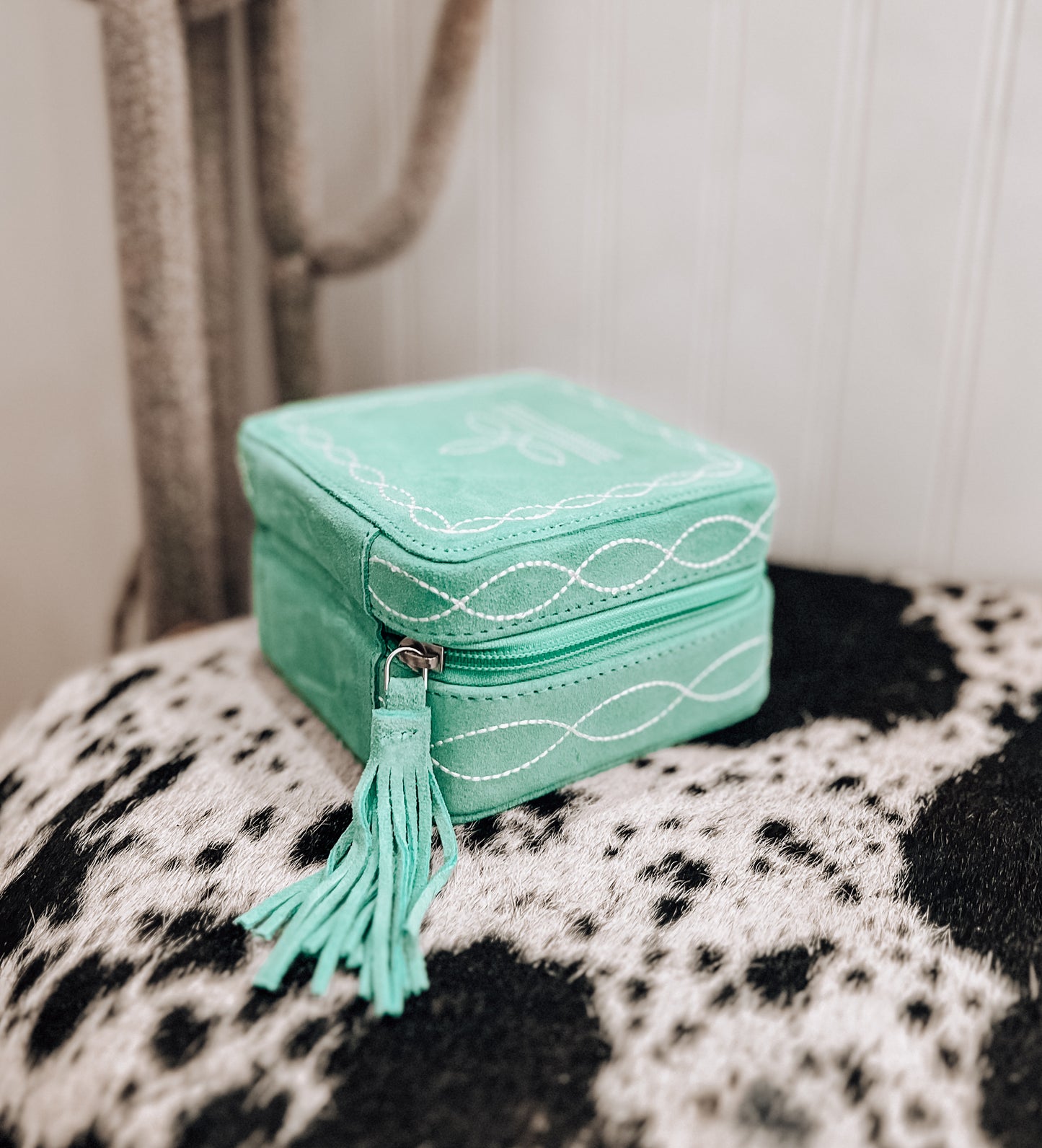 Turquoise Boot Stitch Square Jewelry Box