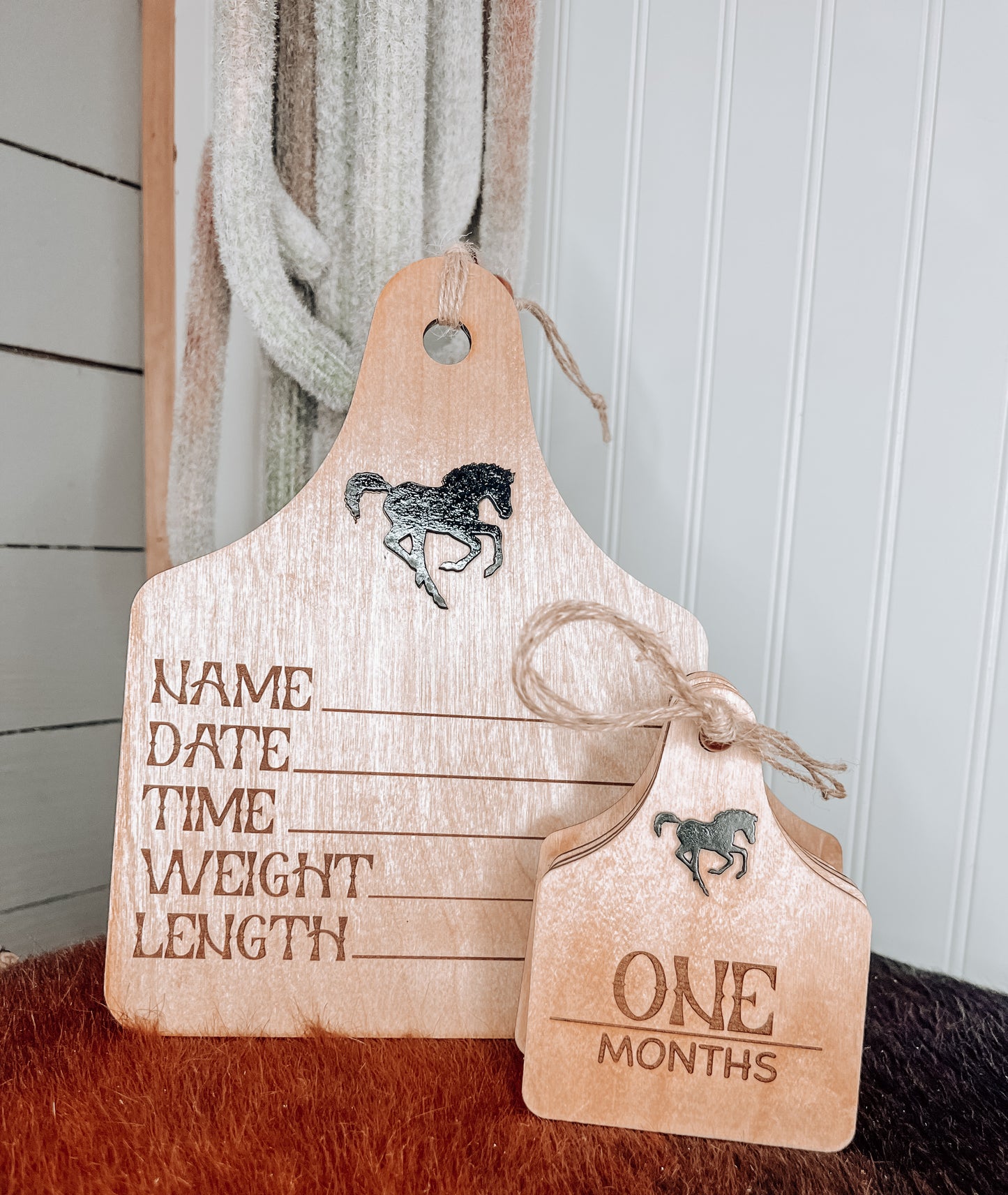 Cowtag Baby Announcement and Monthly Milestone Eartags