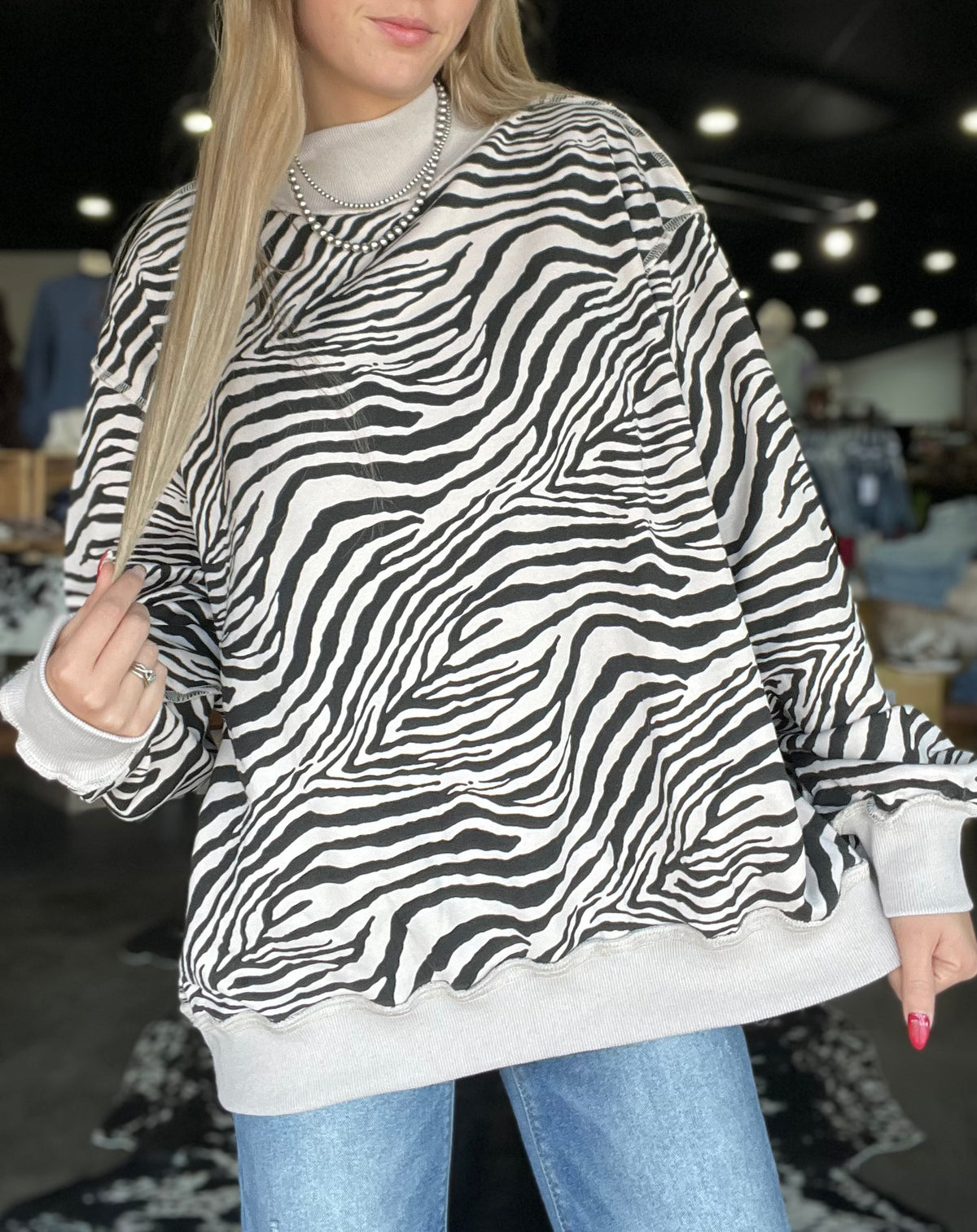 Zebra Mock Neck Sweatshirt
