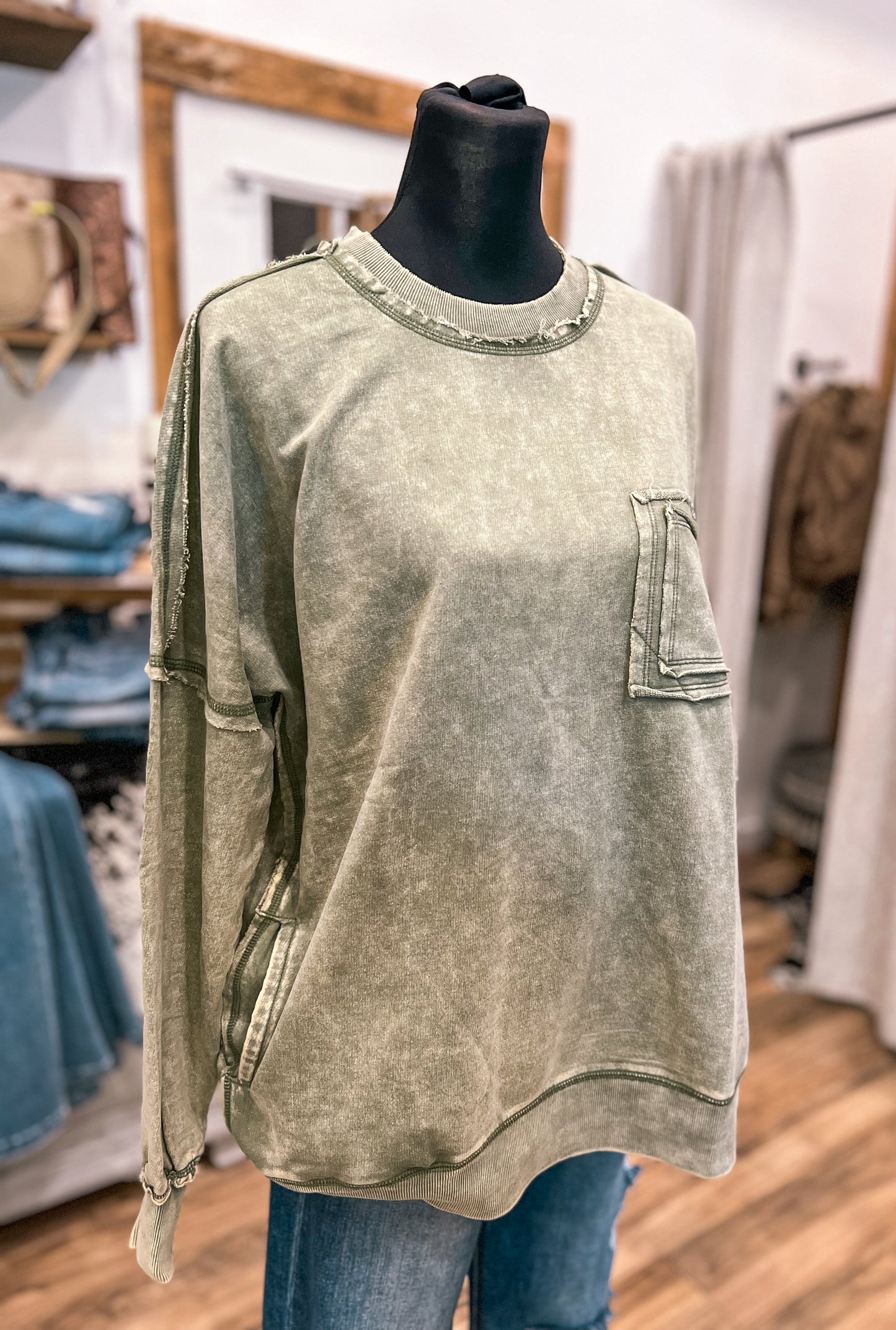 The Jessa Oversized Front Pocket Pullover *Olive