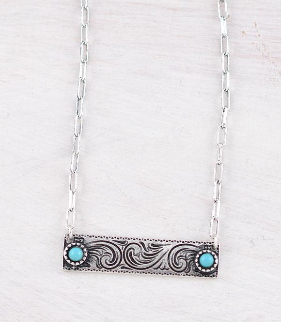 Turquoise Tooled Bar Necklace