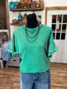 The Gabby Waffle Knit Top *Kelly Green