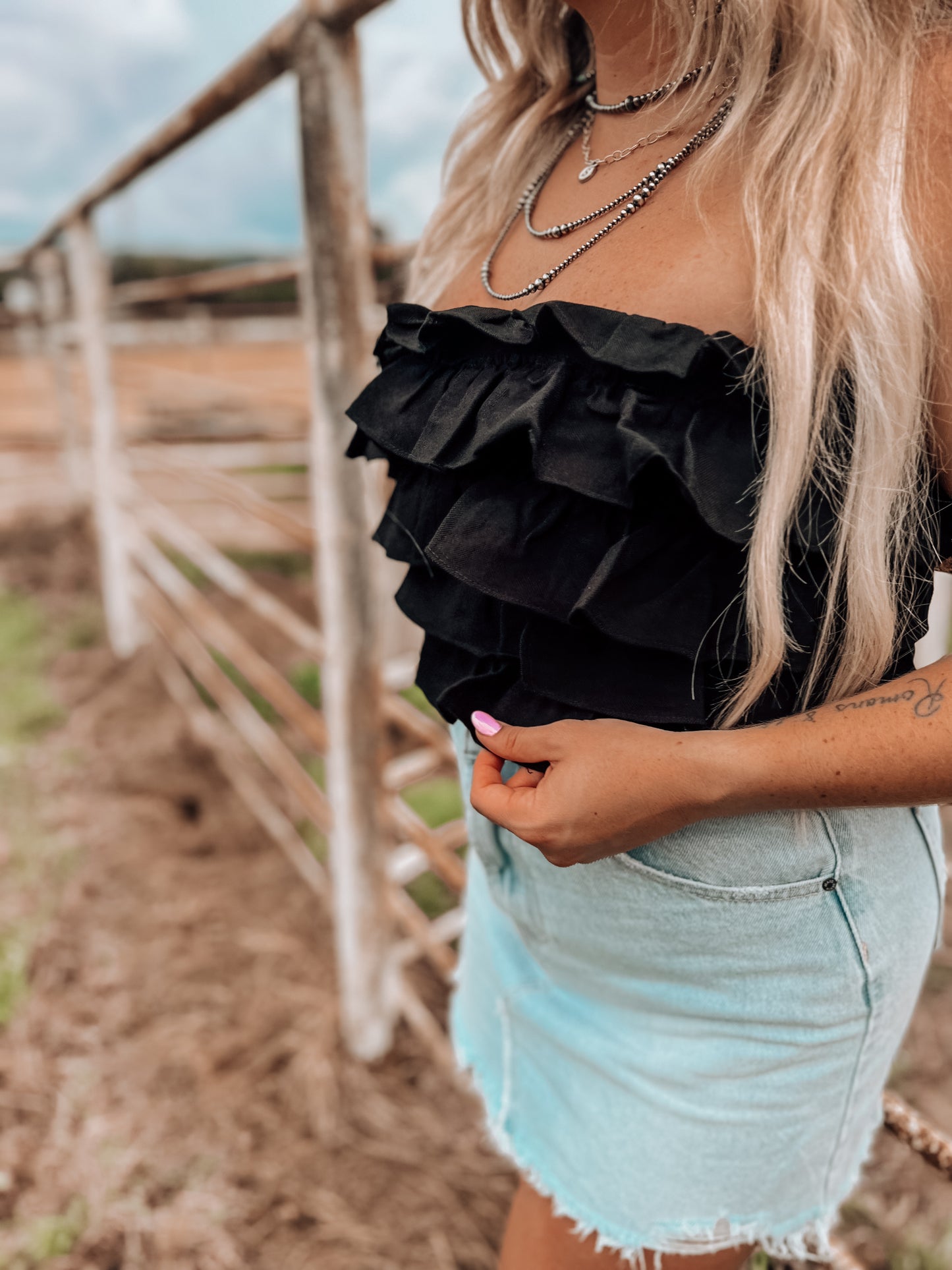 Jetson Ruffle Lace Back Top