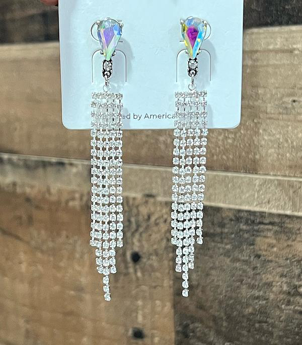 Teardrop Rhinestone Tassel Earrings